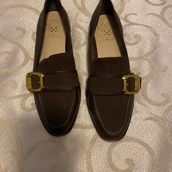 Vince Camuto Chocolate Brown Loafers with Gold Accent - Picture 3 of 5